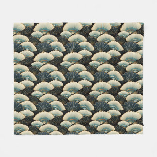 Couverture Polaire Ventilateur Gold et Turquoise inspiré par le Japon