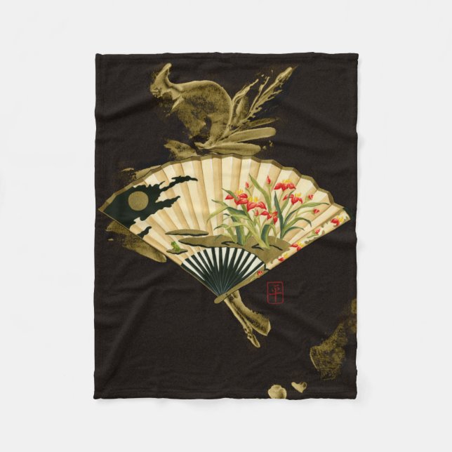 Couverture Polaire Ventilateur oriental criblé au design floral (Devant)