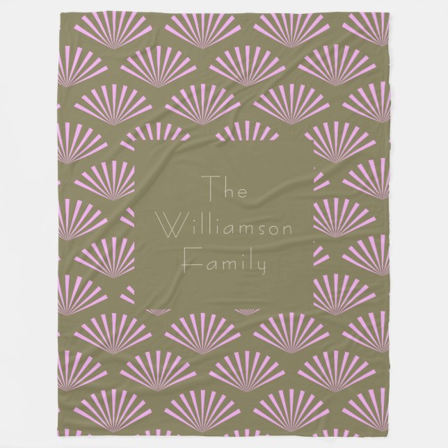 Couverture Polaire Ventilateurs Art Déco en Olive et Lilac Nom person (Devant)