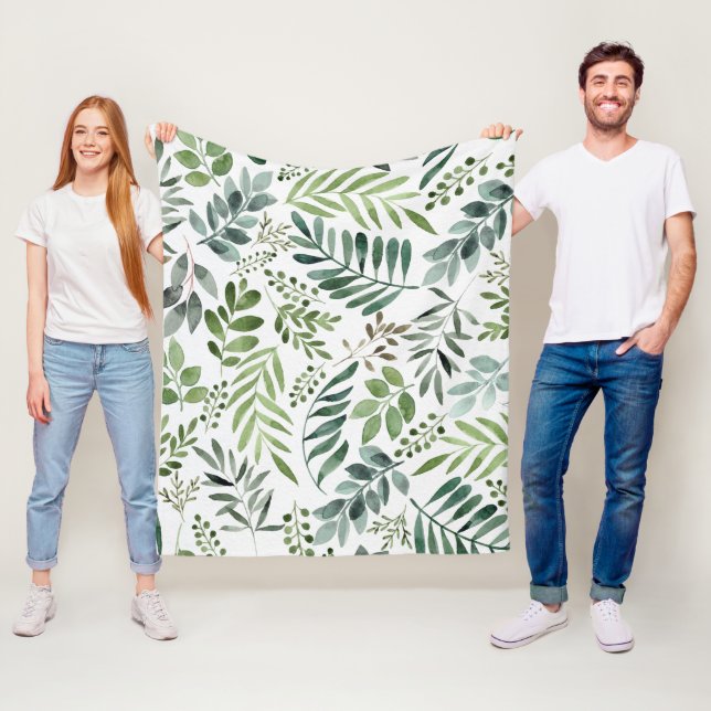 Couverture Polaire Verdure botanique Feuille Aquarelle  (En situation)