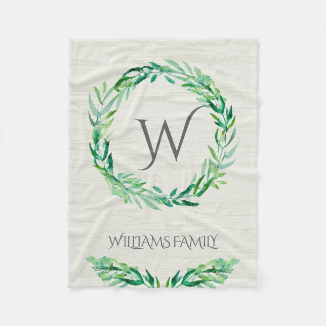 Couverture Polaire Verdure rustique Wreath Aquarelle Monogramme initi (Devant)