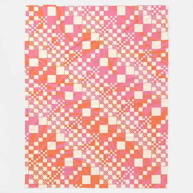 Couverture Polaire Vérifié, Chèques - rose, orange et crème (Devant)