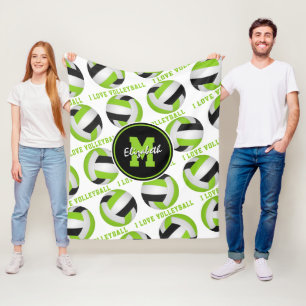 Couverture Polaire vert citron clair J'aime volleyball texte motif