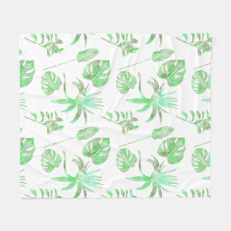 Couverture Polaire Vert clair Aquarelle Tropicale Feuille Blanke