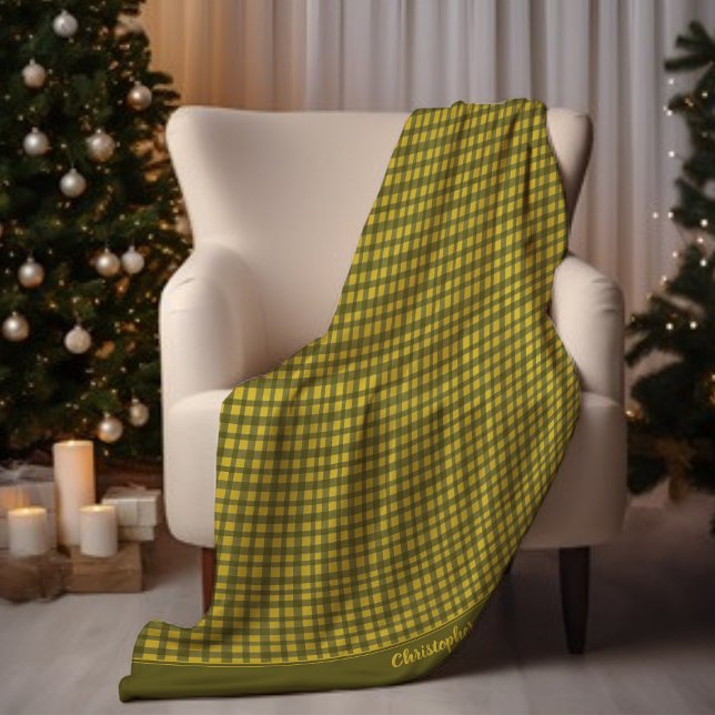 Couverture Polaire Vert En vichy minimal Plaid Ajouter le nom Noël (Créateur téléchargé)