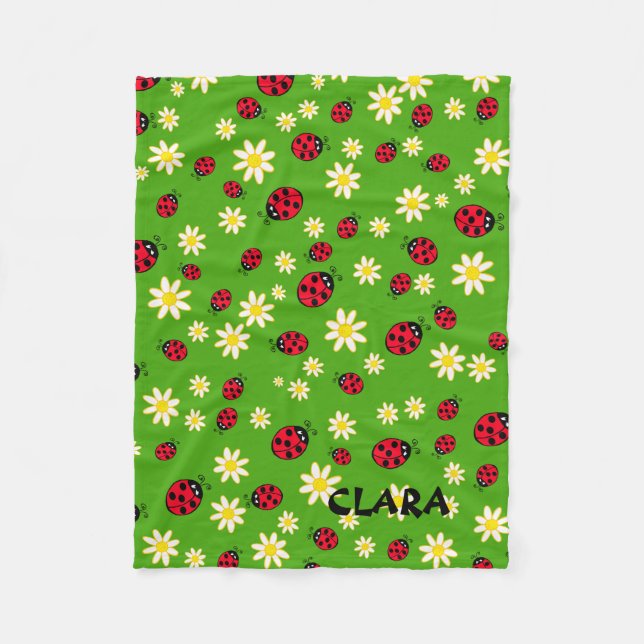 Couverture Polaire vert mignon de motif de fleur de coccinelle et de (Devant)