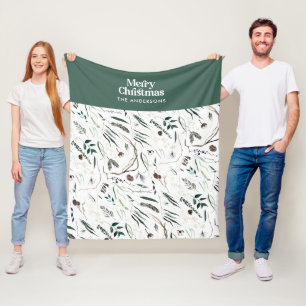 Couverture Polaire Vert moderne élégante aquarelle botanique rustique