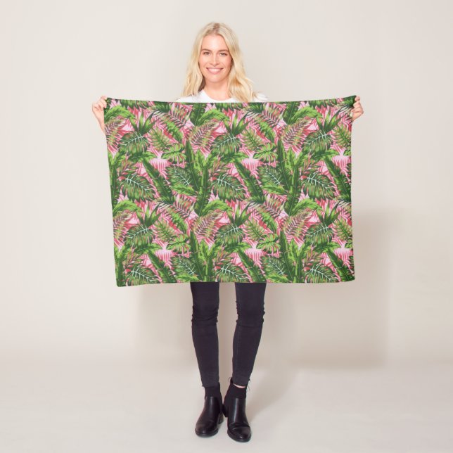 Couverture Polaire Vert rose Jungle tropicale Botanique (En situation)