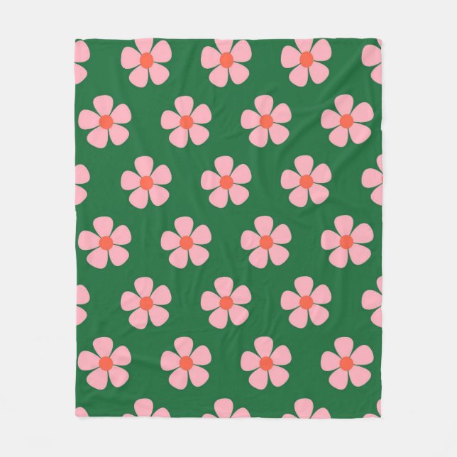 Couverture Polaire Vert Y2K Vibrant Fleur sauvage Bold Retro Spring (Devant)
