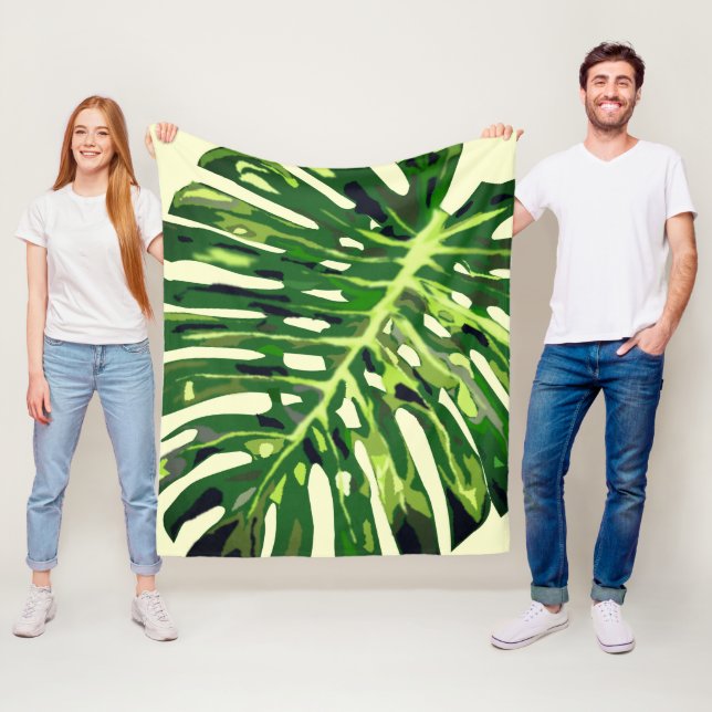Couverture polaire verte en feuille de monstère -  (En situation)
