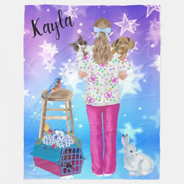 Couverture Polaire Vet Tech Personnalisé Chat, Chien, Oiseau, Lapin (Devant)