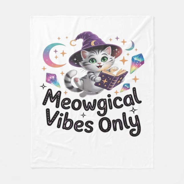 Couverture Polaire Vibes Méowgiques Uniquement, Chat Kawaii Witch Flo (Devant)