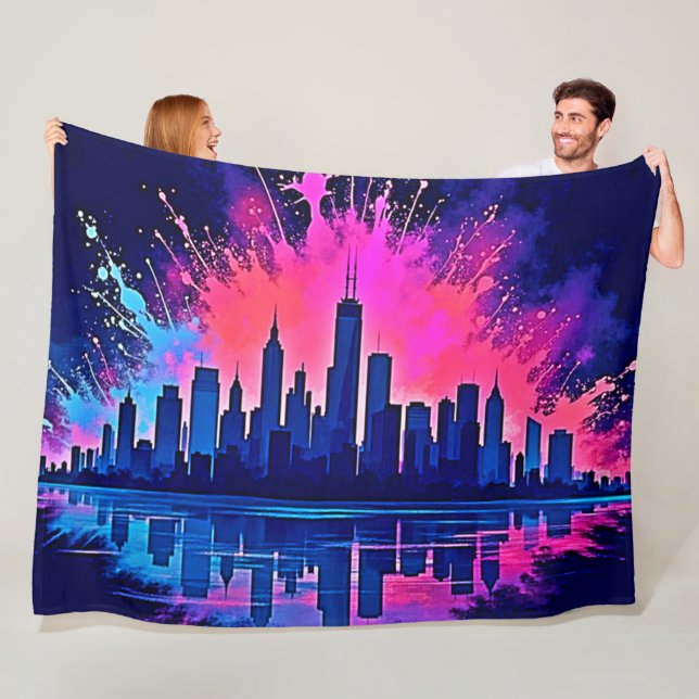 Couverture Polaire Vibrant art de splash Cityscape (En situation)