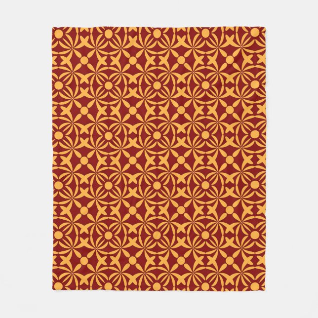 Couverture Polaire Vibrant Floral Pattern: Yellow Shapes on Red Back (Devant)