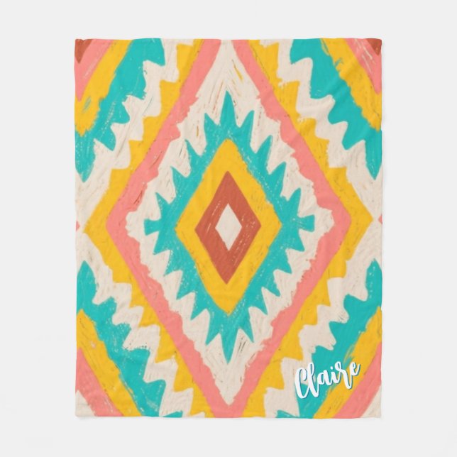 Couverture Polaire Vibrant Tribe, Bold Geometric Boho Pattern (Devant)