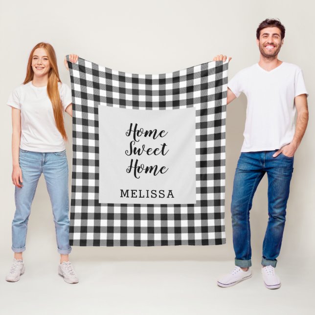 Couverture Polaire Vichy Noir Blanc Gingham (En situation)