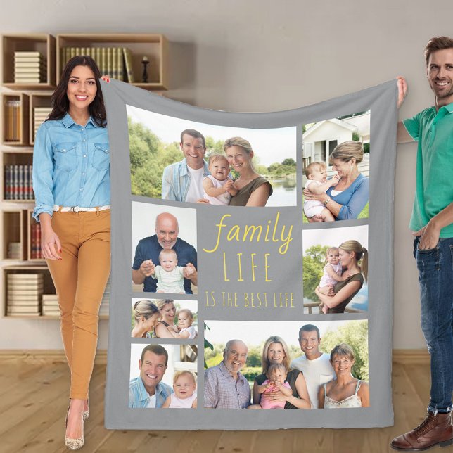 Couverture Polaire Vie familiale Citation Gris et Jaune 7 Photo (Créateur téléchargé)