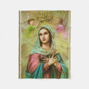 Couverture Polaire Vierge Marie avec des anges étant couronnés