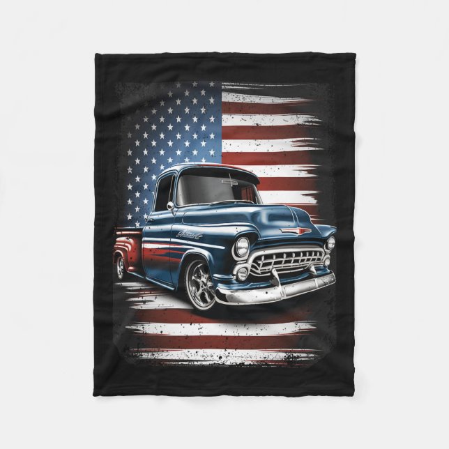 Couverture Polaire Vieux Camion Pickup Drapeau américain 4 juillet Pa (Devant)