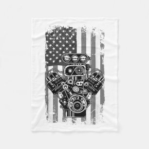 Couverture Polaire Vieux Piston de Voiture de Muscle de Drapeau Améri