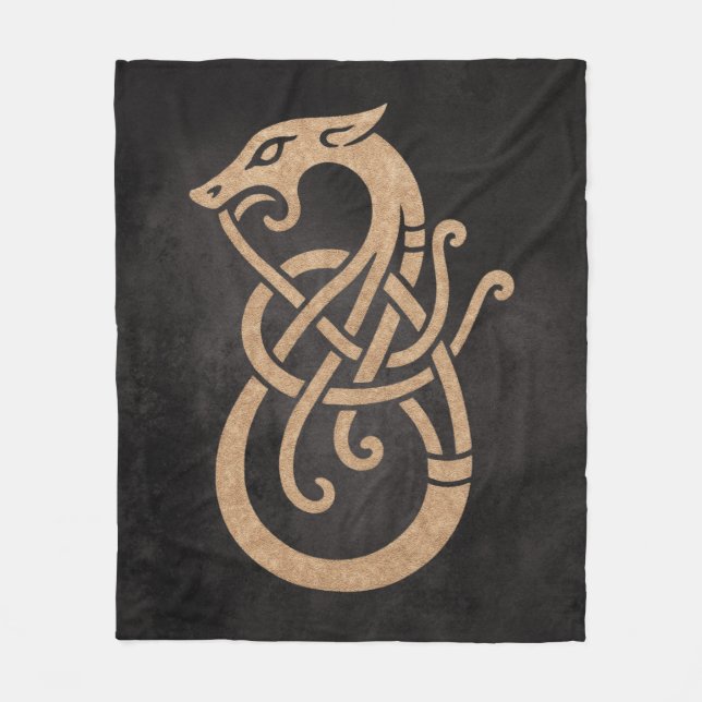 Couverture Polaire Viking Dragon Knot - Ancien Norse Symbole sur Noir (Devant)