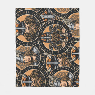 Couverture Polaire Viking Warriors : Motif Vintage coloré