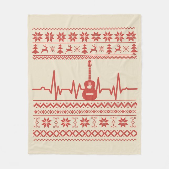 Couverture Polaire Vilain joyeux pull de Noël guitare acoustique (Devant)
