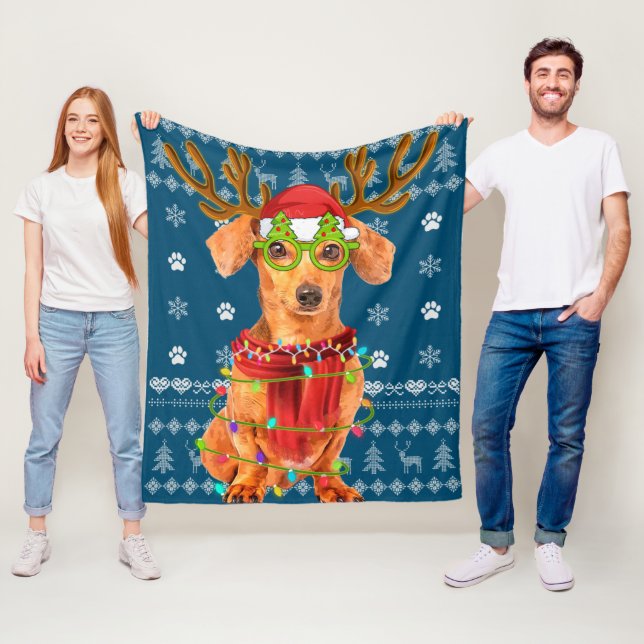 Couverture Polaire Vilaine lumière de Noël Dachshund Chien Chien Chie (En situation)