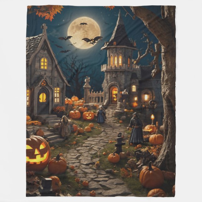 Couverture Polaire Village Citrouille d'Halloween (Devant)