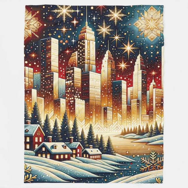 Couverture Polaire "Village et ville d'hiver fantasque" (Devant)