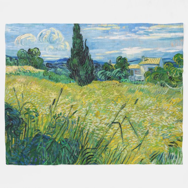 Couverture Polaire Vincent van Gogh - Champ de blé vert avec Cypress (Devant (Horizontal))