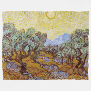 Couverture Polaire Vincent van Gogh - Oliviers, Ciel Jaune et Soleil
