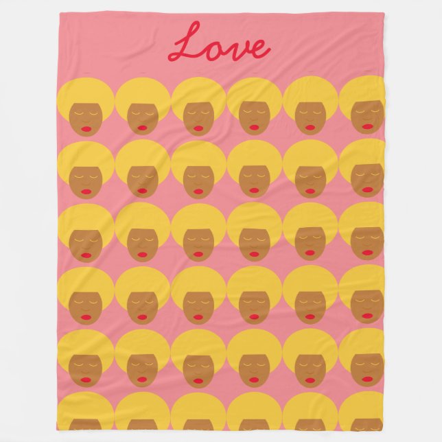 Couverture Polaire Vintage 1970 Blonde Afro rose Monogramme Amour (Devant)