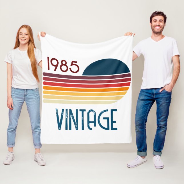 Couverture Polaire Vintage 1985 Retro Stripe Sun (En situation)