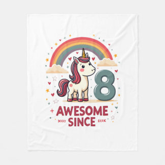 Couverture Polaire Vintage 8 Awesome Since 2018 Unicorn Birthday Rain