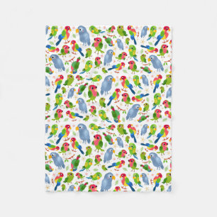 Couverture Polaire Vintage Birds Motif, Colorful parakeet motif