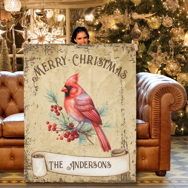 Couverture Polaire Vintage Cardinal Rouge Joyeux Noël (Créateur téléchargé)