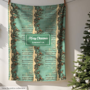 Couverture Polaire Vintage Carols de Noël Artistique Pastel Green