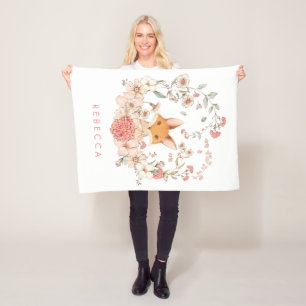 Couverture Polaire Vintage Cute Fox Botanical Baby Girl Nursery