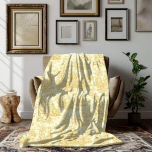 Couverture Polaire Vintage fleuri rétro toile jaune de jouy