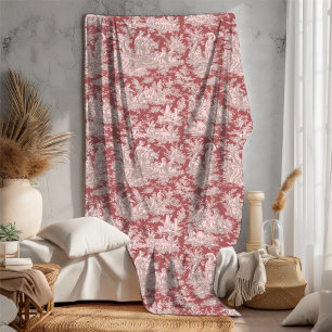 Couverture Polaire Vintage floral rétro rose rouge toile de jouy