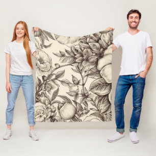 Couverture Polaire Vintage Floral Sepia Motif (2)