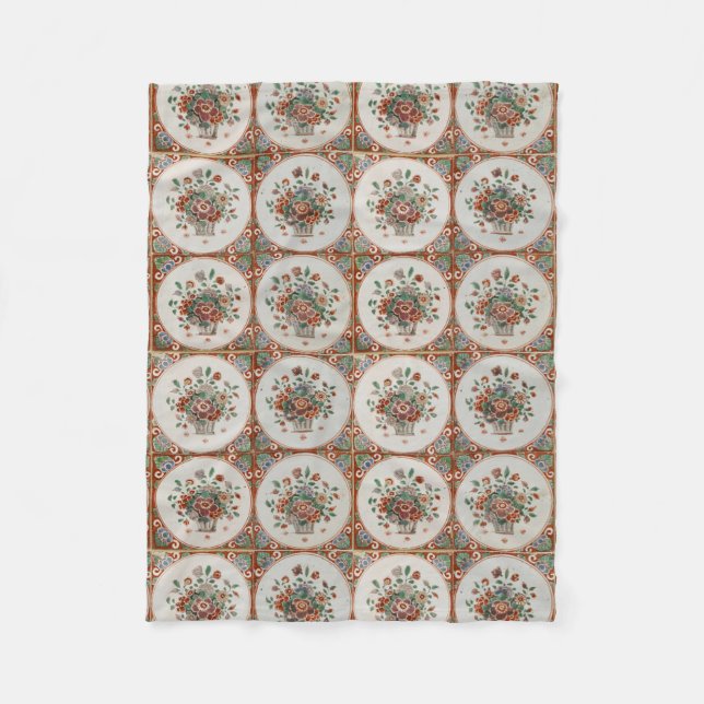 Couverture Polaire Vintage Floral Terracotta Carreaux Motif (Devant)