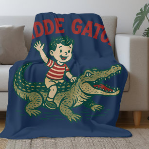 Couverture Polaire Vintage Floride Kitsch Ridde Gator Alligator Bleu
