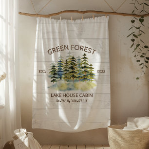 Couverture Polaire Vintage Foggy Pine Forest Lake House Cabine Lodge
