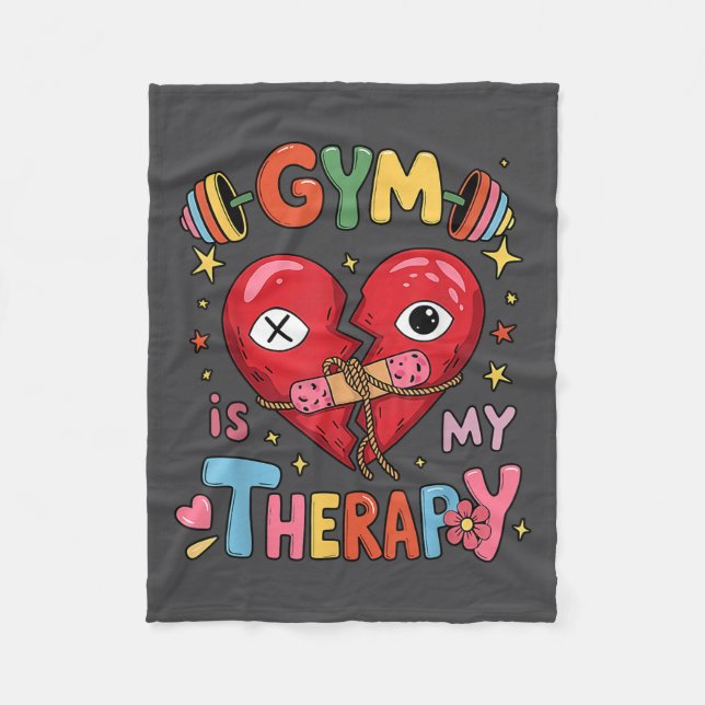 Couverture Polaire Vintage Gym Is My Therapy Gym Workout Fitness Moti (Devant)