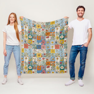 Couverture Polaire Vintage Hippie Floral Patchwork Cottage Core