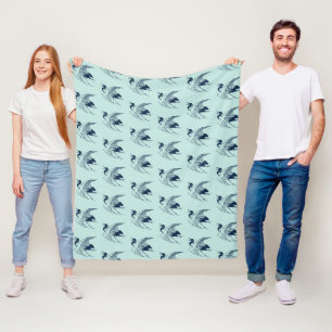 Couverture Polaire Vintage Japanese Drawing of a Crane, Blue