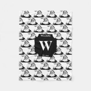 Couverture Polaire Vintage Noël Père Noël Noir Blanc Monogramme