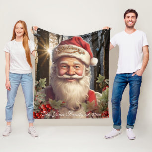 Couverture Polaire Vintage Noël vacances Santa Claus bois